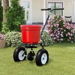 50lb Walk Behind Spreader with Pneumatic Tires and Adjustable Handle Heavy Duty Hopper for Fertilizer Grass Seed and Herbicide Distribution 21.6''L x 