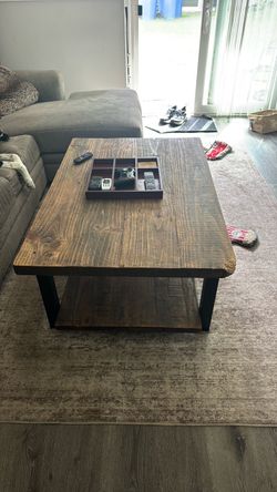 Rustic Wood Coffee Table w/ Storage Shelf – Solid Wood, Farmhouse Style