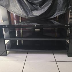 Black Glass TV Stand With Shelves. 