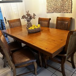 All wood dinning table 6 chairs oather seating