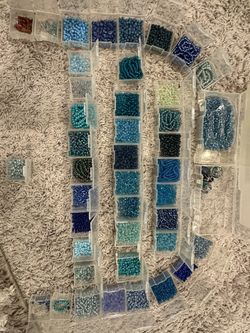 Set Of Plastic/metal/glass Beads Mostly Shades Of Blue