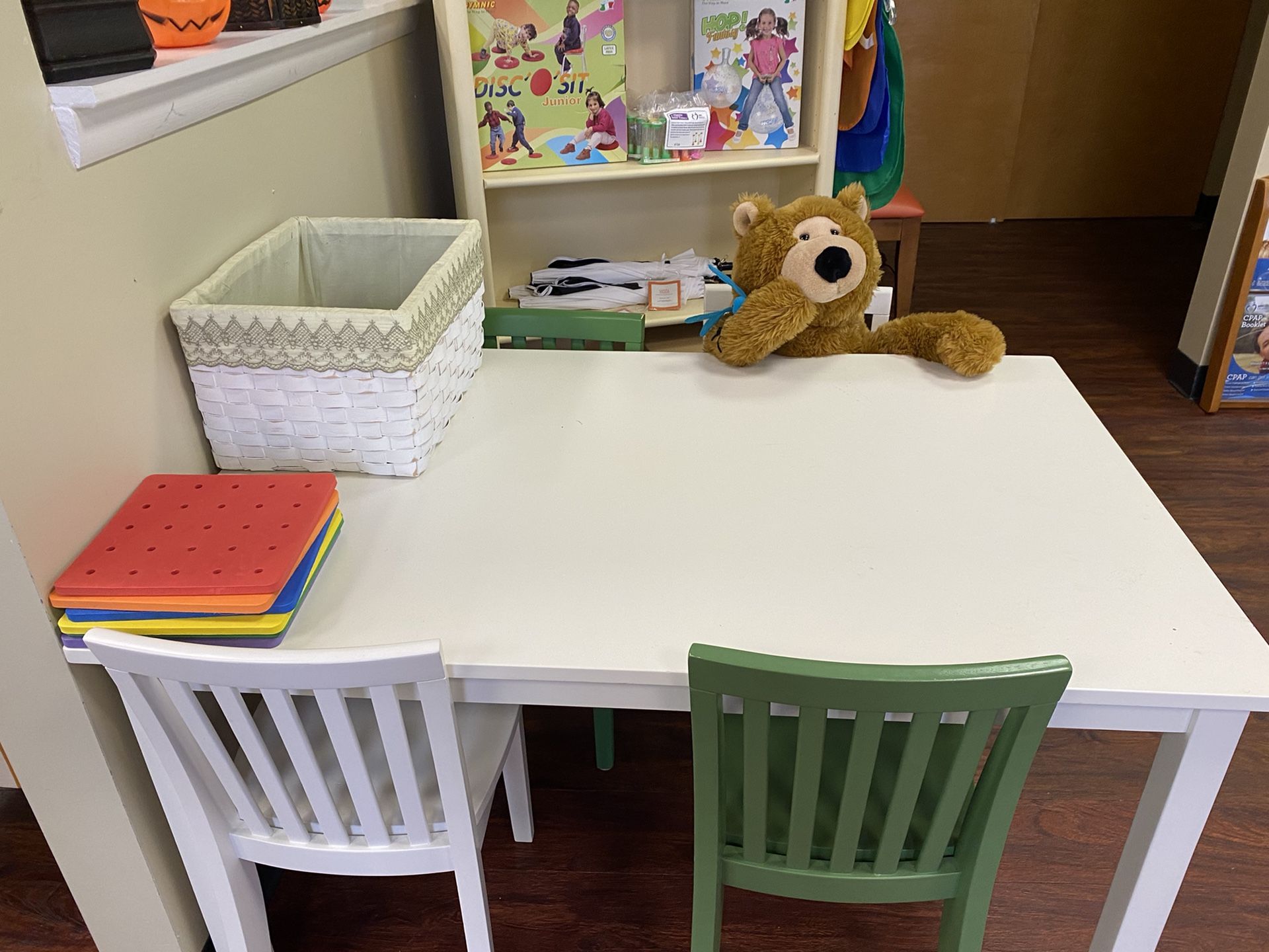 Pottery barn child’s wooden table and 4 chairs