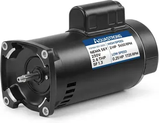 Aquastrong Pool Pump Motor, 56Y Frame, 2 HP, Dual Speed, 230V, 3450 RPM, Square Flange Pool Motor for Swimming Pool Pumps