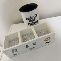 Makeup Brush Holder Organizer Set – “Wake Up and Makeup” Theme