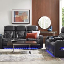 Black leather Couch Triple Power With LED lights and wireless charger on couch