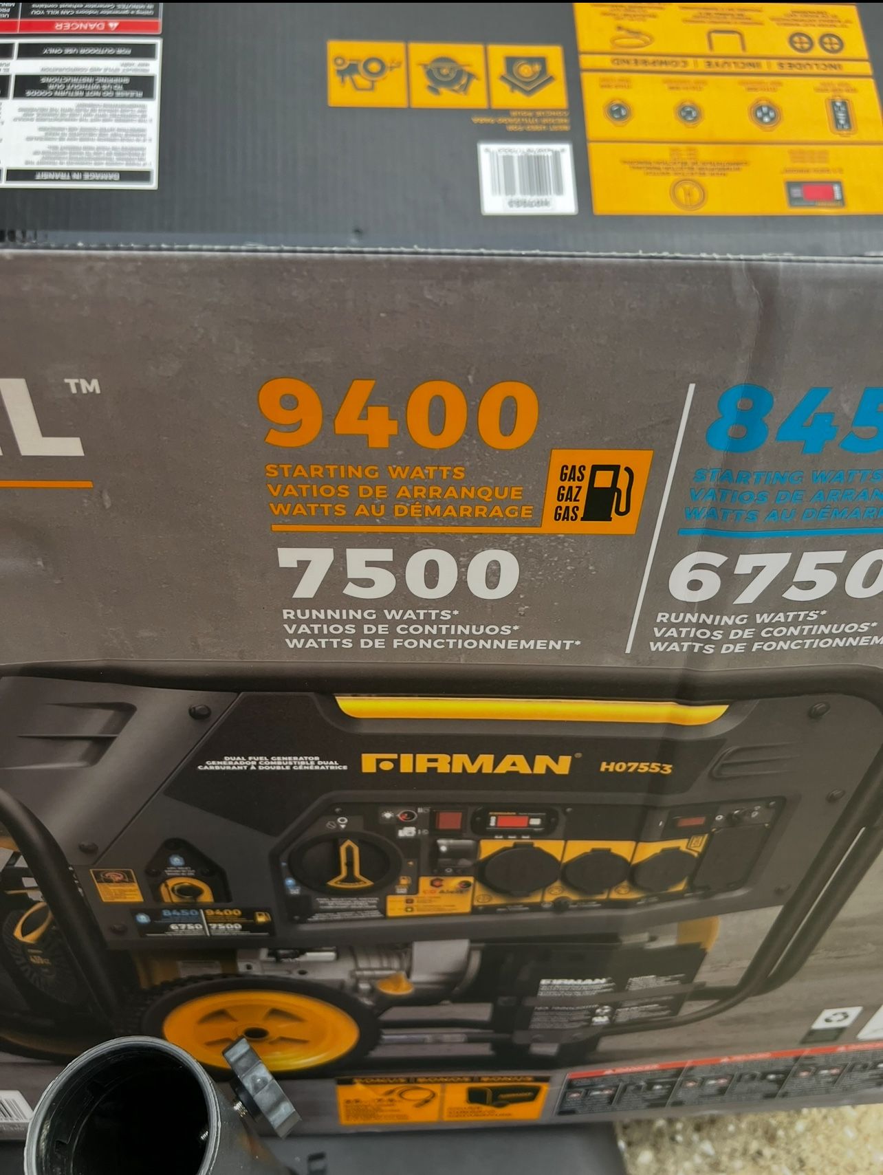 Firman H07553 Electric Start 120/240V with Power Cord 9400 / 7500 -Watt Dual fuel Portable Generator