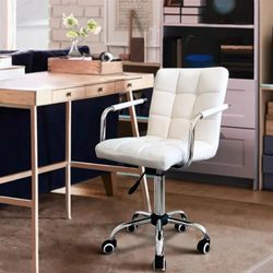 Modern Height Adjustable PU Leather Office Chair, White