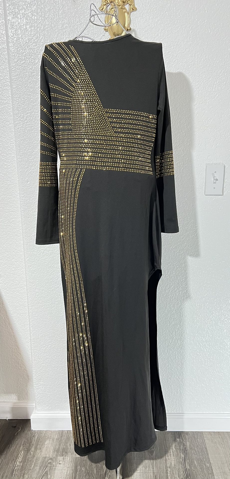 Dress  Stunning Gold Black Rhinestone long dress Size M/L