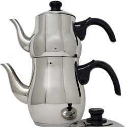 Brand New 2-Pc Set Double Tea Kettle Stainless Steel Samovar Hot Water Teapot 