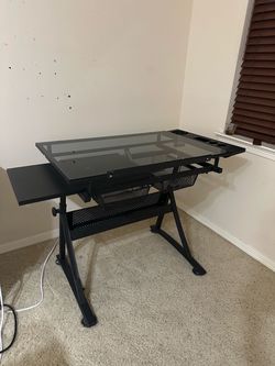 Black Glass Top Drafting Desk with Storage