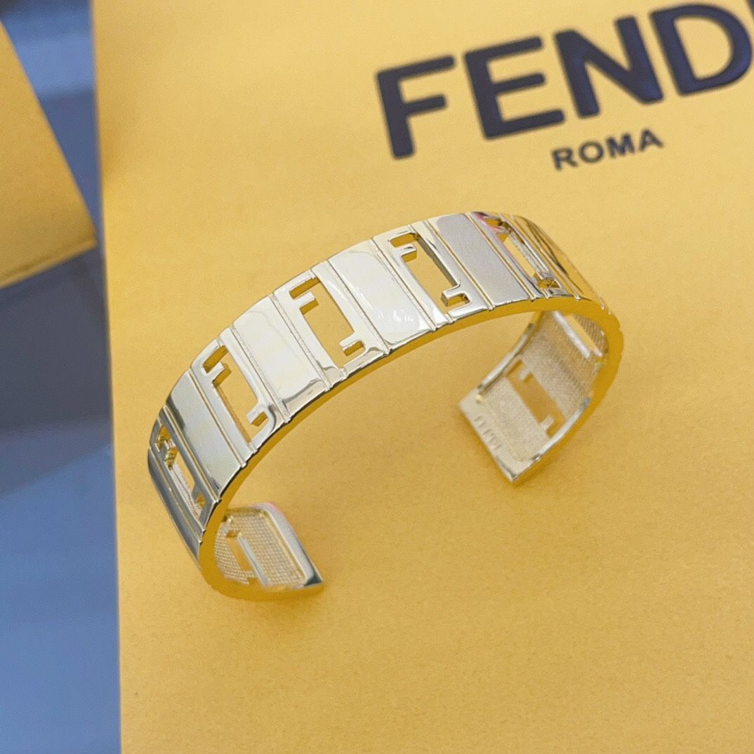 Fendi Gold Stripes Open Bracelet Womens