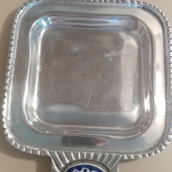 Mexican Pewter Tray Ceramic Handles