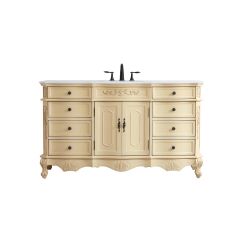 60 Inch Single Bathroom Vanity In Light Antique Beige With Ivory White Engineered Marble