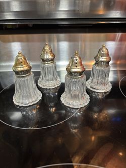 Set of 4 vintage Leonard glass and silver-plated salt and pepper shakers clear crystal 