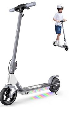 isinwheel Electric Scooter for Kids Ages 6-14, 200W Motor Foldable Kids Electric Scooter with 3 Speeds (5/8/12 Mph), LED Display, Colorful Lights