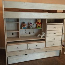 Bunker Bed    (top:  Full Size & Bottom: Twin Bed, Small Closet, Desk, Drawers.    Whiteoak