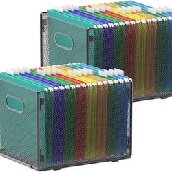samstar 2 Pack Hanging File Organizer, Mesh File Folder Box Filing Box File Cabinet Organizer Storage Boxes, Letter Size