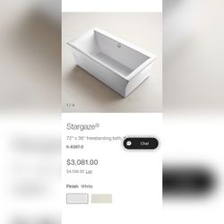 Kohler Stargaze 72" X 36" Freestanding Bathtub K-6367-0 - New - Hainesville, IL