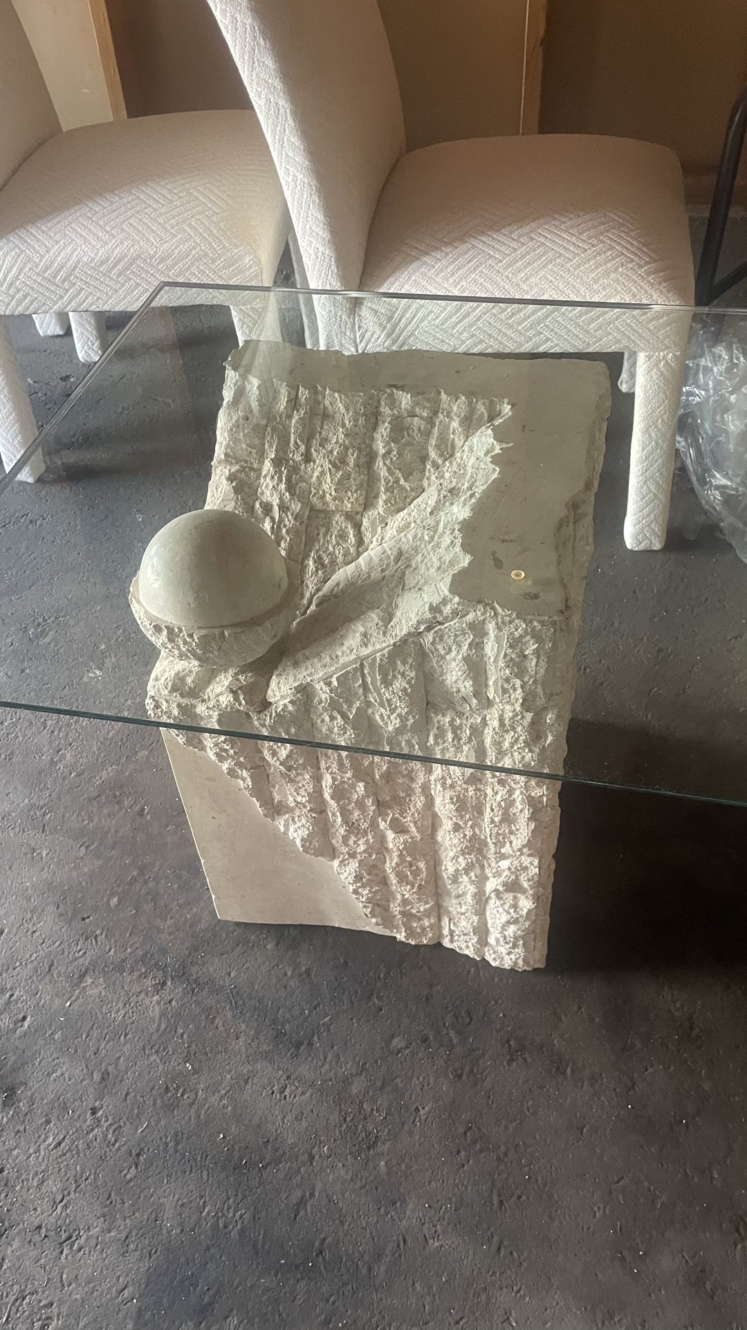 Unique Stone & Glass Coffee Table — Sculptural Modern Design