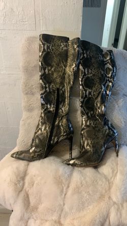 Snakeskin Print Knee-High Stiletto Boots