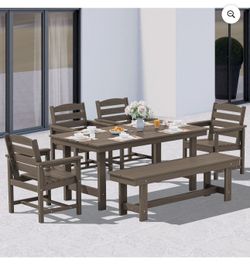 SERWALL Outdoor Dining Sets for 6, 6-Piece Patio Dining Set with 1 Rectangular table, 4 HDPE Dining Chairs & 1 Dining Bench, Coffee brand new in box $