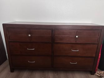 Dark Cherry Wood 6-Drawer Double Dresser