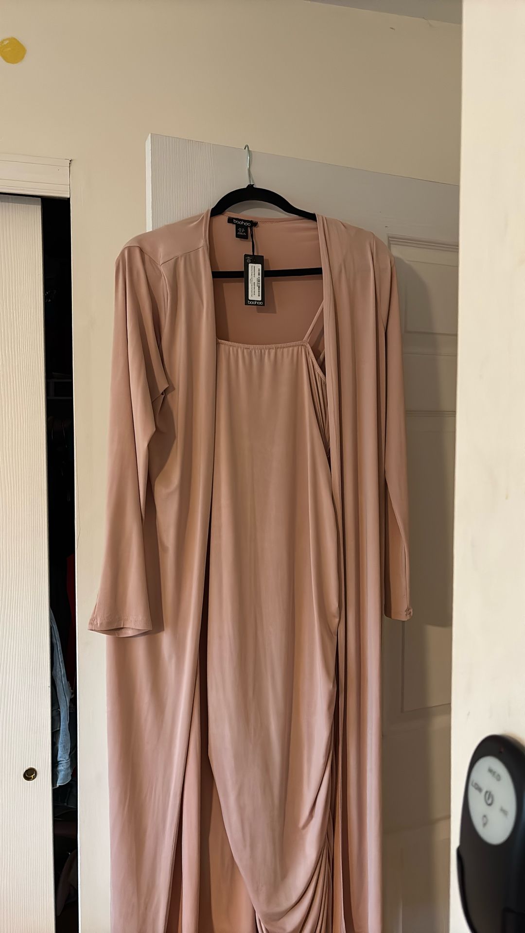 Maternity Strappy Cowl Neck Dress And Duster Coat 