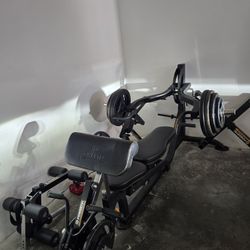 Powertec Workbench Multipress and Accessories w Metal and Rubber Weight Plates 420lbs Gym Equipment