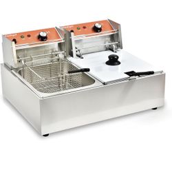 Commercial Deep Fryer with Basket 6-12L Capacity Adjustable Temperature and Timer Stainless Steel With lid Suitable for home/commercial/camping/outdoo