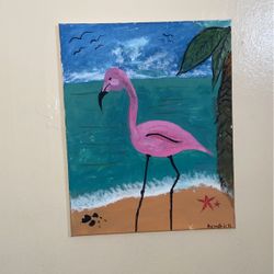 Flamingo Beach Handmade Painting 20 X 15