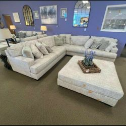 Rawcliffe Parchment Deep Seating Huge L Shaped Sectional Couch Sofa Living Room