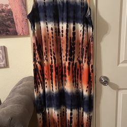 Derek Heart Orange Blue Sleeveless Scoop Neck maxi dress size 3X pre-owned