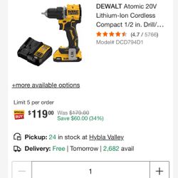 Dewalt Drill, 2 Amp Battery And Charger 