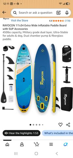 Rayocon 11'x34 Inflatable Paddle Board with Accessories