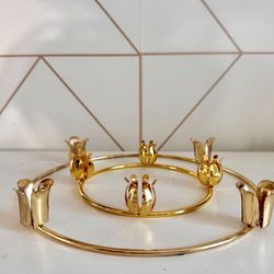 Boho Round Brass Candle Holder Centerpieces Set Of 2 