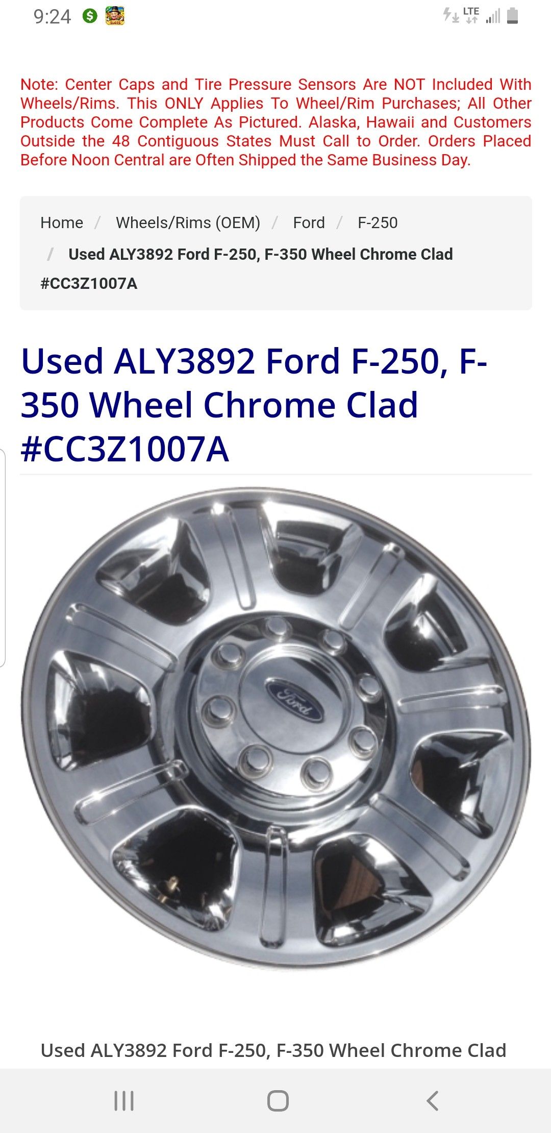 Super Duty Rims King Ranch Rims Ford F-250, F-350 Wheel Chrome Clad #CC3Z1007A Ford F-(contact info removed)-2016 Ford F-350 SRW 2011-2016
