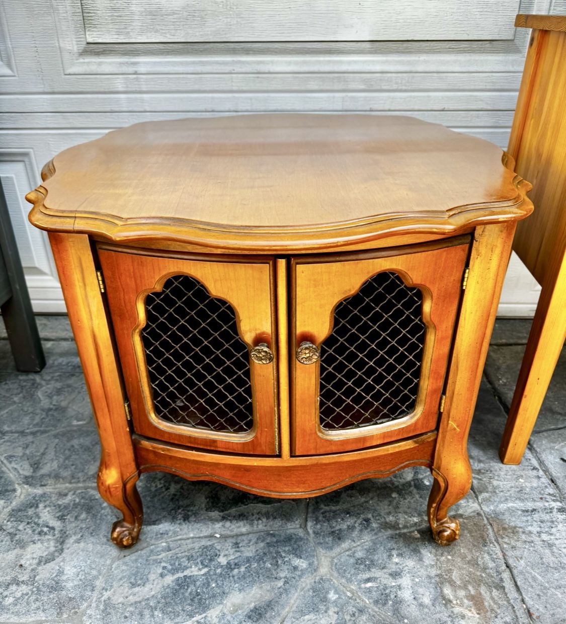 Antique French Empire Provincial walnut Drum Table, entryway , Plant Stand /  Side / end  / coffee table  w/ Carve feet