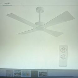 NEW 54" Wet Rated Outdoor Ceiling Fan. Without Lights, 4 ABS Plastic Blades, Reversible DC Motor,6-Speed Remote Control,Waterproof, WHITE