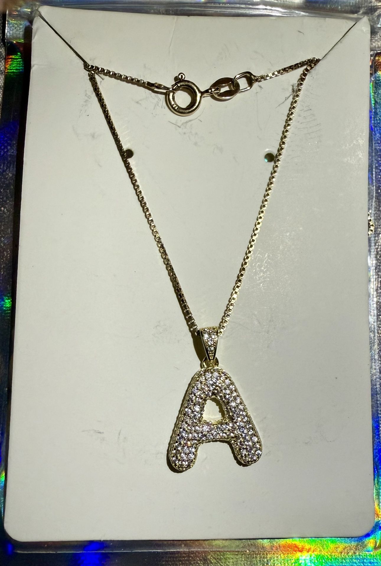 GORGEOUS Brand New Vermeil 14K/Sterling A Initial 1.5 TCW Natural White Sapphire Necklace! 22”