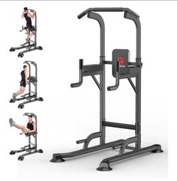 Power Tower Adjustable Height Pull Up & Dip Station Multi-Function Home Strength Training Fitness Workout Station for Home Gym
