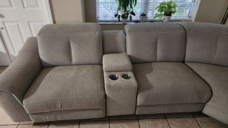 Gray Fabric Reclining Sofa with Console