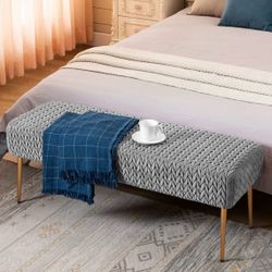 Quilted Velvet Ottoman Bench (Gray)