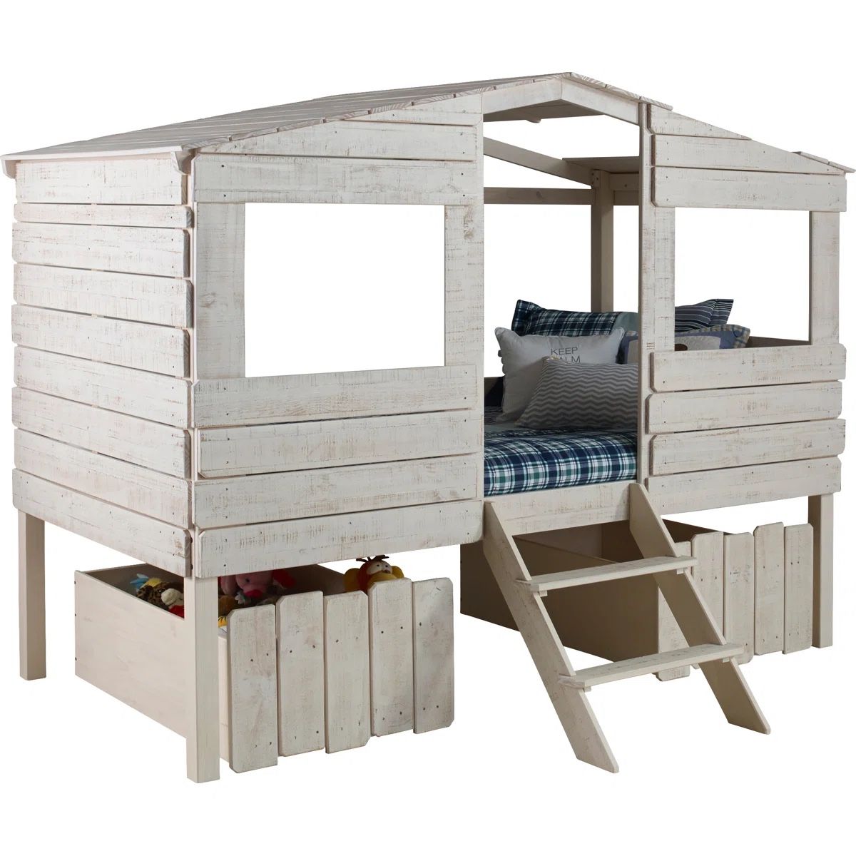 Kid/Chil Bed Solid Wood Treehouse Platform Twin Bed With Storage