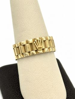 14K YELLOW GOLD WATCH-LINK CROWN RING SIZE 9.5 5.75G USED
