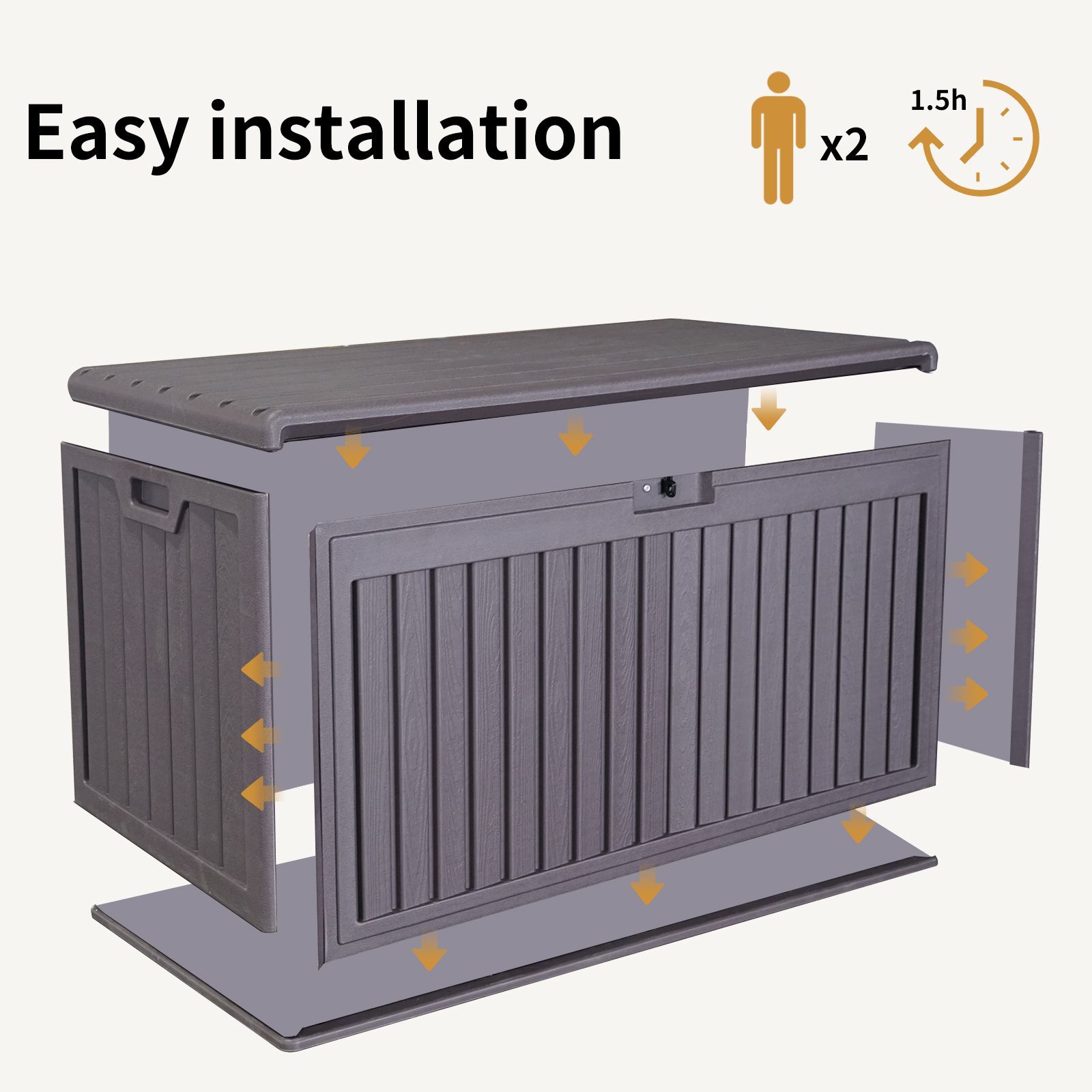 100 Gallon Resin Outdoor Deck Box Waterproof, Plastic Patio