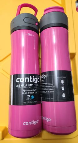 2 NEW Contigo Ashland Chill 24fl oz water bottles PINK with autospout lock! 24hrs cold
 