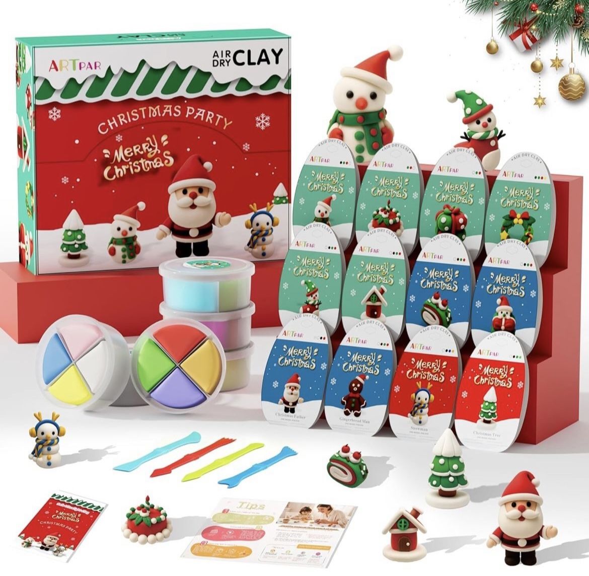Air Dry Clay Kit - Christmas Theme, Modeling Clay for Kids, DIY Model Magic Clay with Sculpting Tools and Tutorials,12 Boxes Molding Clay, Ultra Light