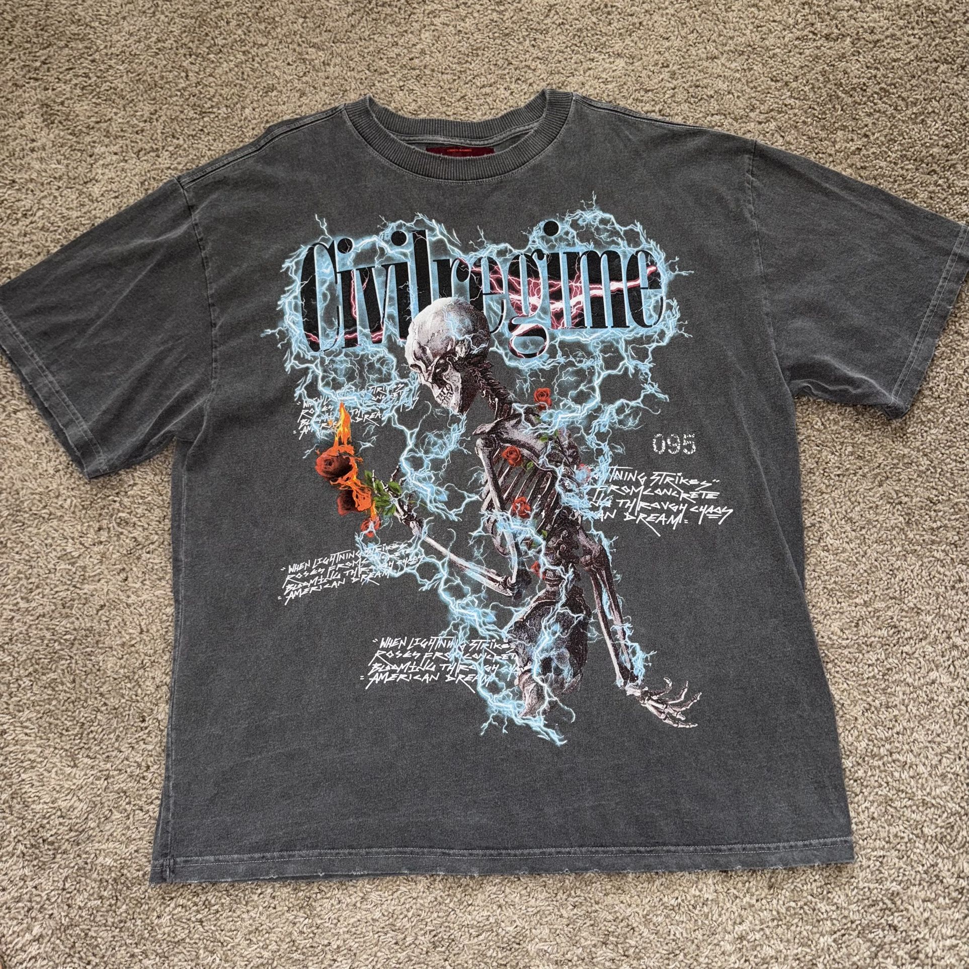 Civil Regime Limited Edition Blooming Through Chaos Skull Lightning T Shirt 2XL