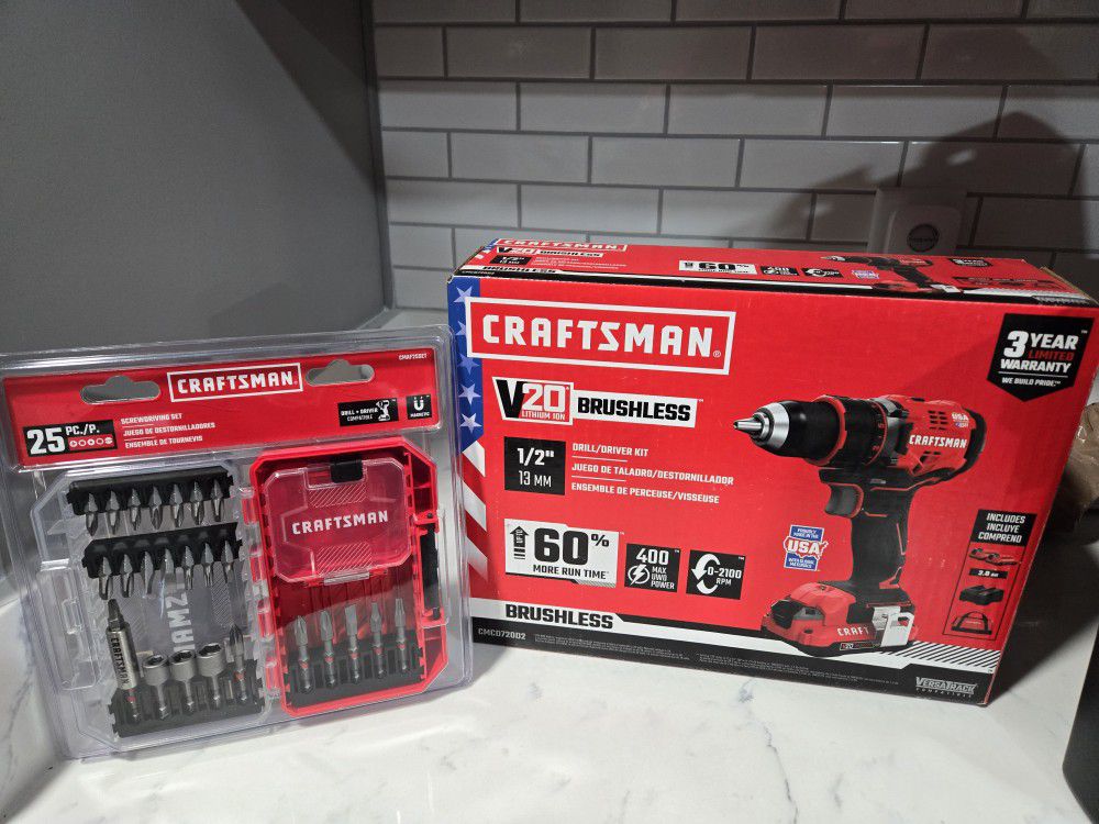 Craftsman Cordless Drill New With 25pc Screwdriver Set