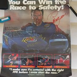 Autograph Race To Safety Poster Ted Musgrave Excellant Condition A True NASCAR Collectable